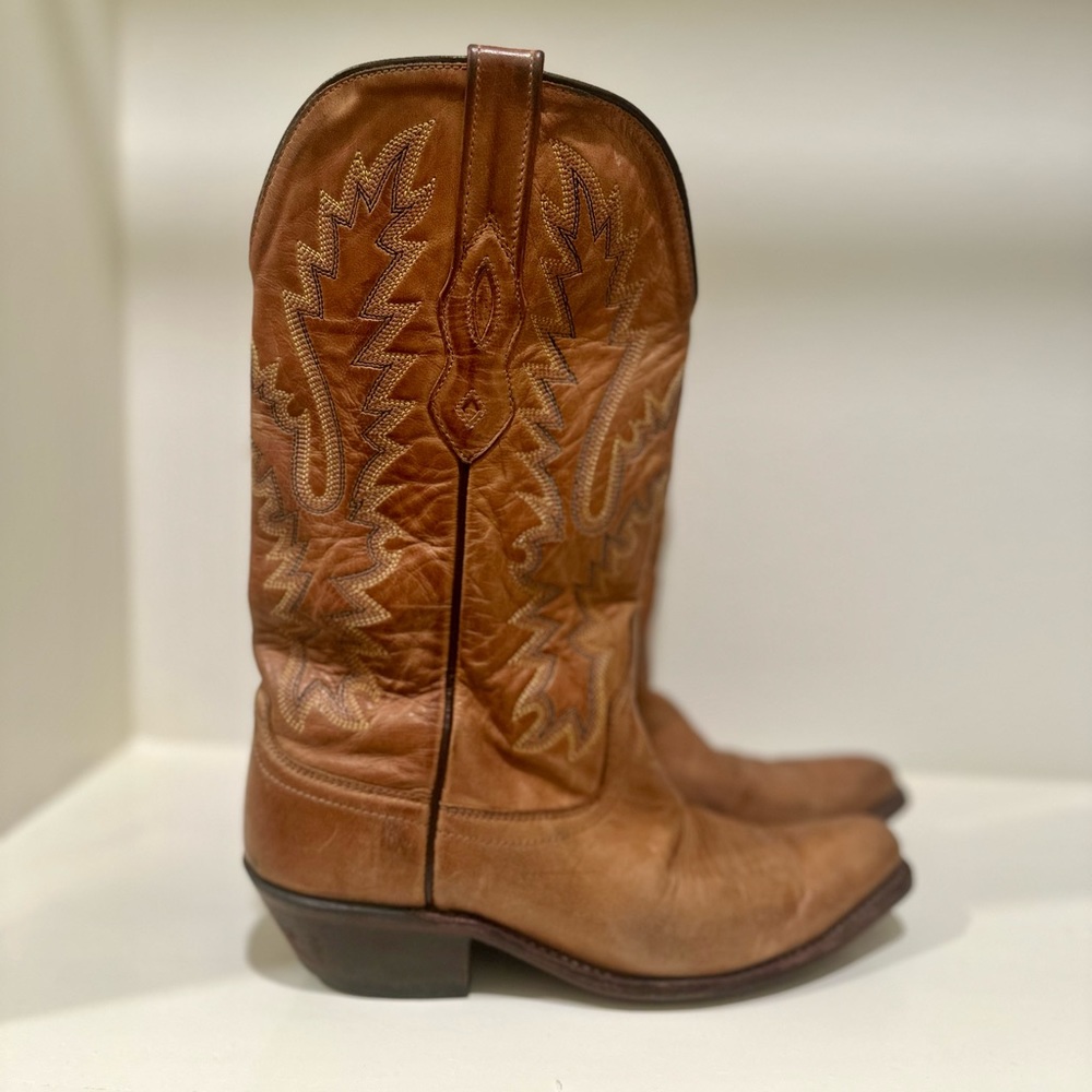 Old West tan leather women’s cowboy western boots LF1529 US Size 5.5 - preowned